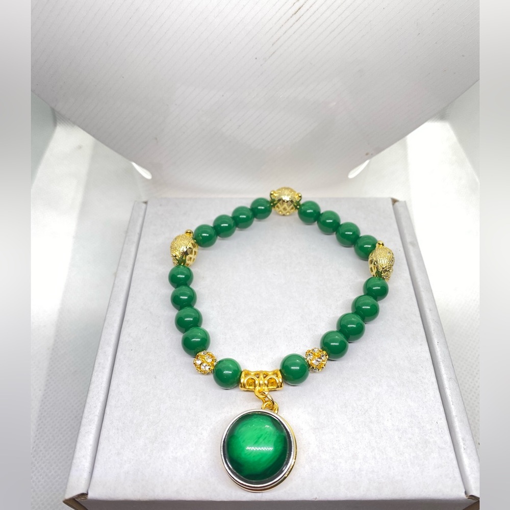 Green And Gold Color Jaguar Charm Bracelet